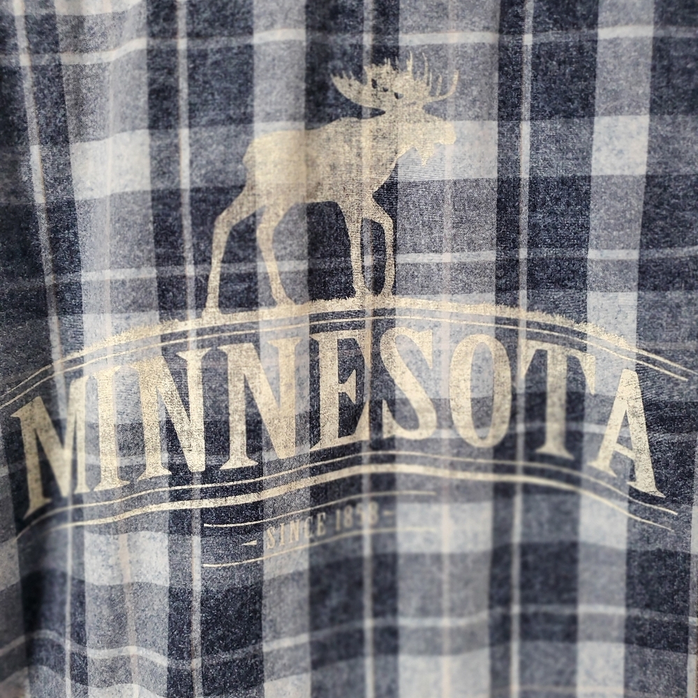 Upcycled Minnesota Moose Denim Plaid Shirt - Blue & White Western